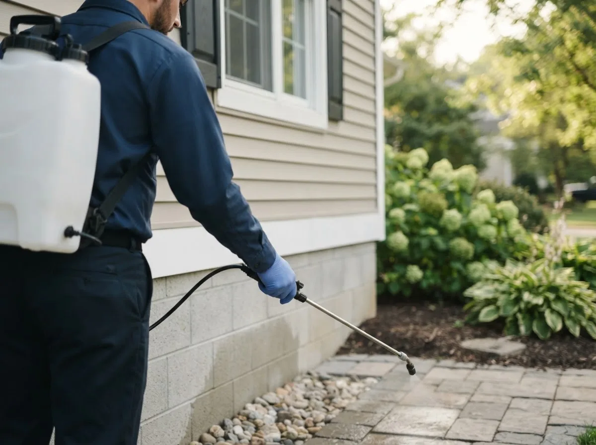 Pest control technician inspecting a home in Lynn, IN